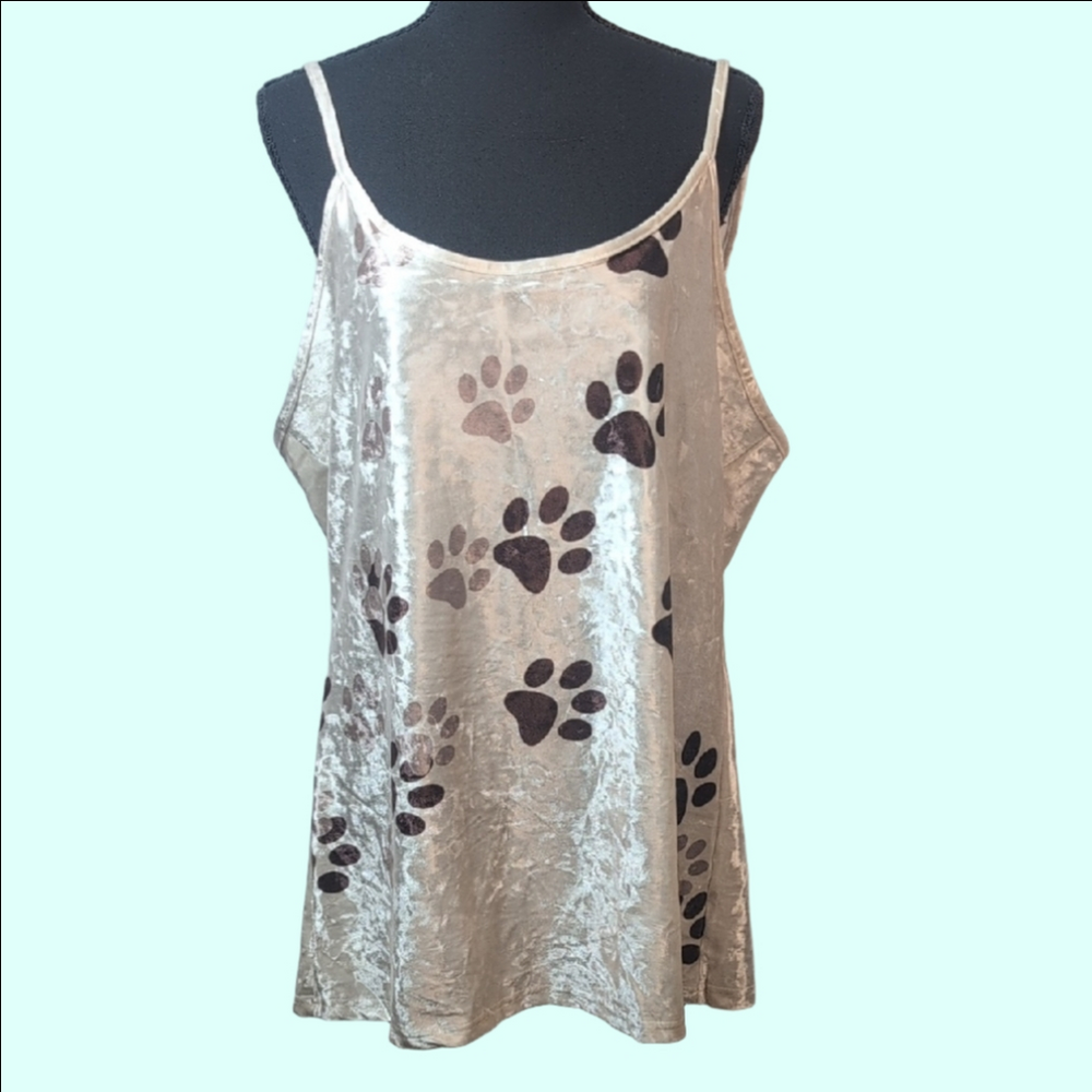 Lily By Firmiana Women's Cream Paw Print Tank Top